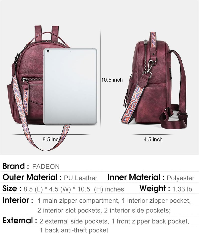 FADEON Mini Backpack Purse for Women, Designer Leather Cute Roomly Backpacks, Daily Ladies Shoulder Backpack Fashion Handbag - Image 3